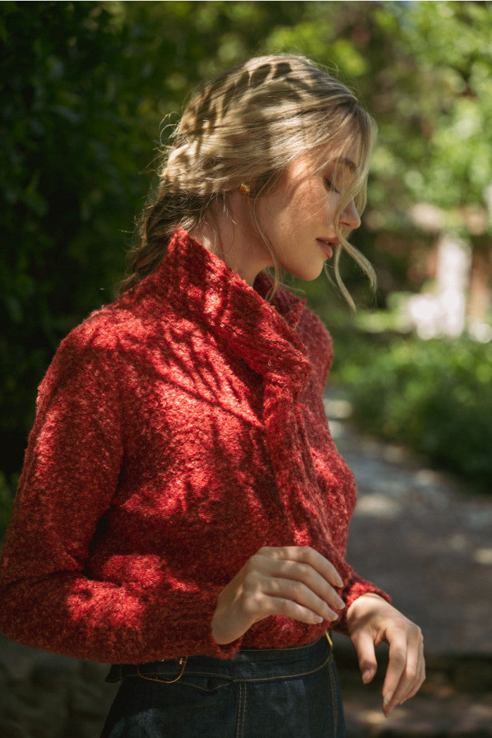 Tying Neck Sweater Cardigan - Burgundy