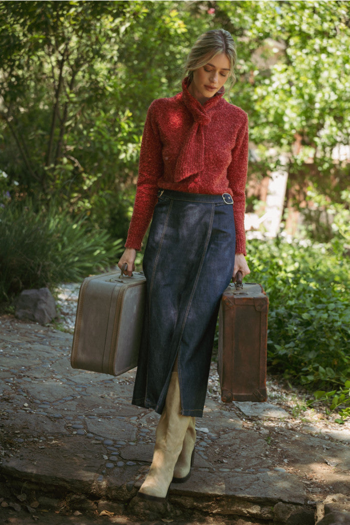 Tying Neck Sweater Cardigan - Burgundy