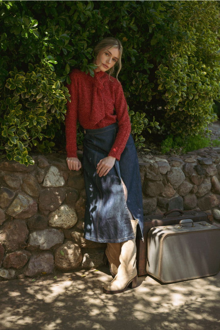 Tying Neck Sweater Cardigan - Burgundy