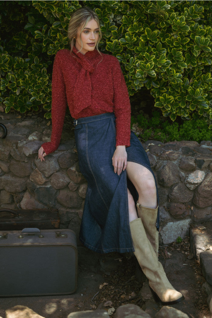 Tying Neck Sweater Cardigan - Burgundy