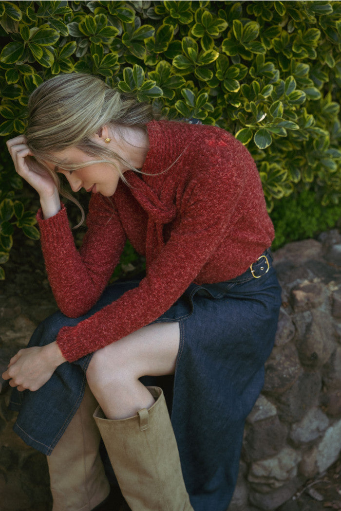 Tying Neck Sweater Cardigan - Burgundy