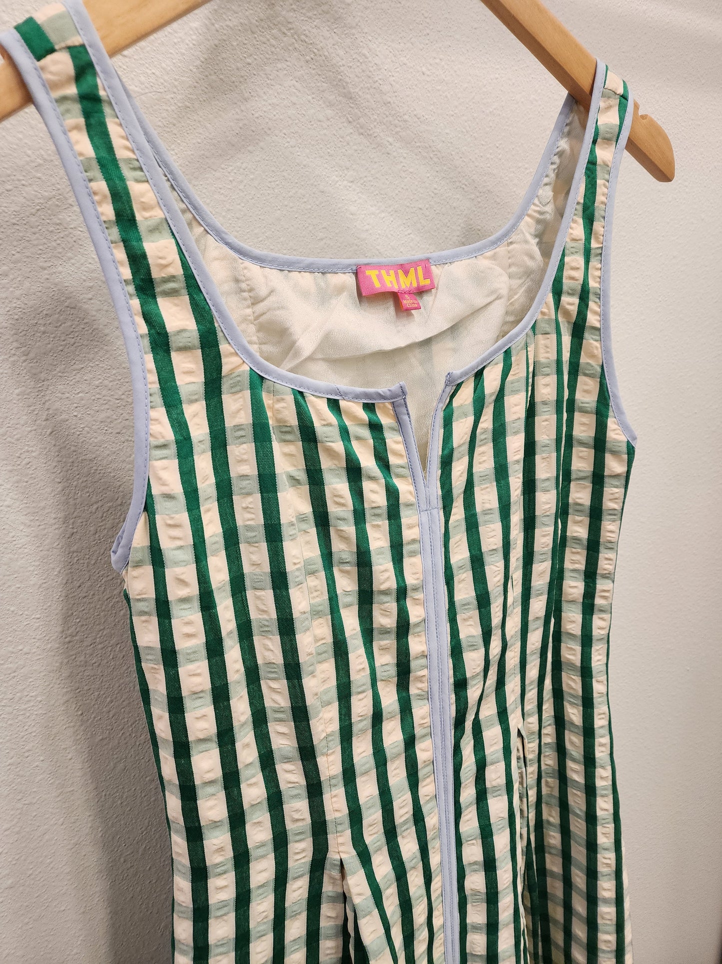 Thin Strap Gingham Pattern Dress - Green