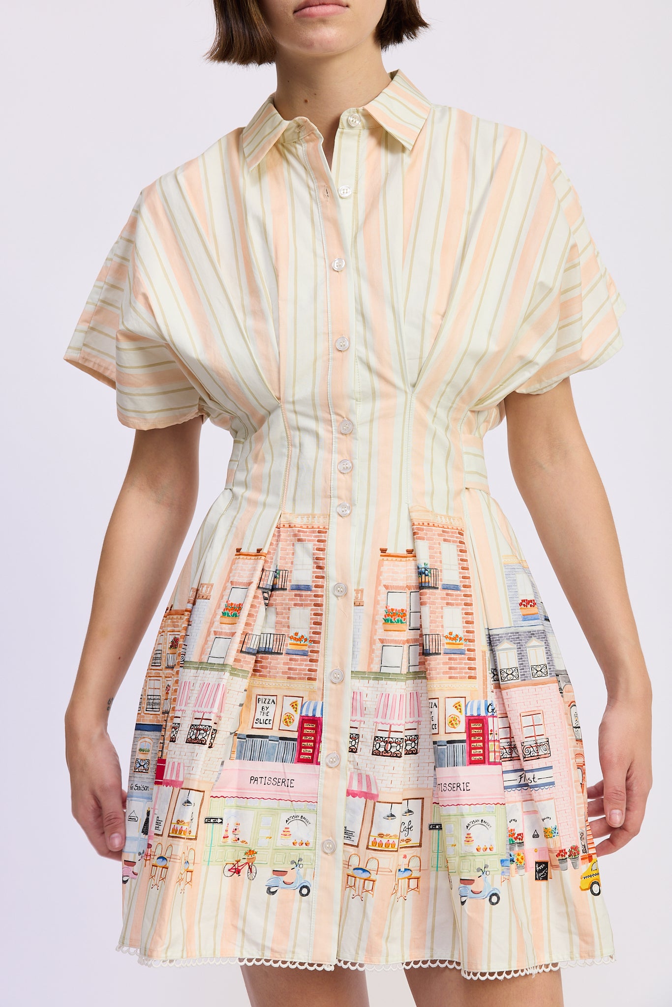 Athena Mini Shirt Dress - Pink White Multi
