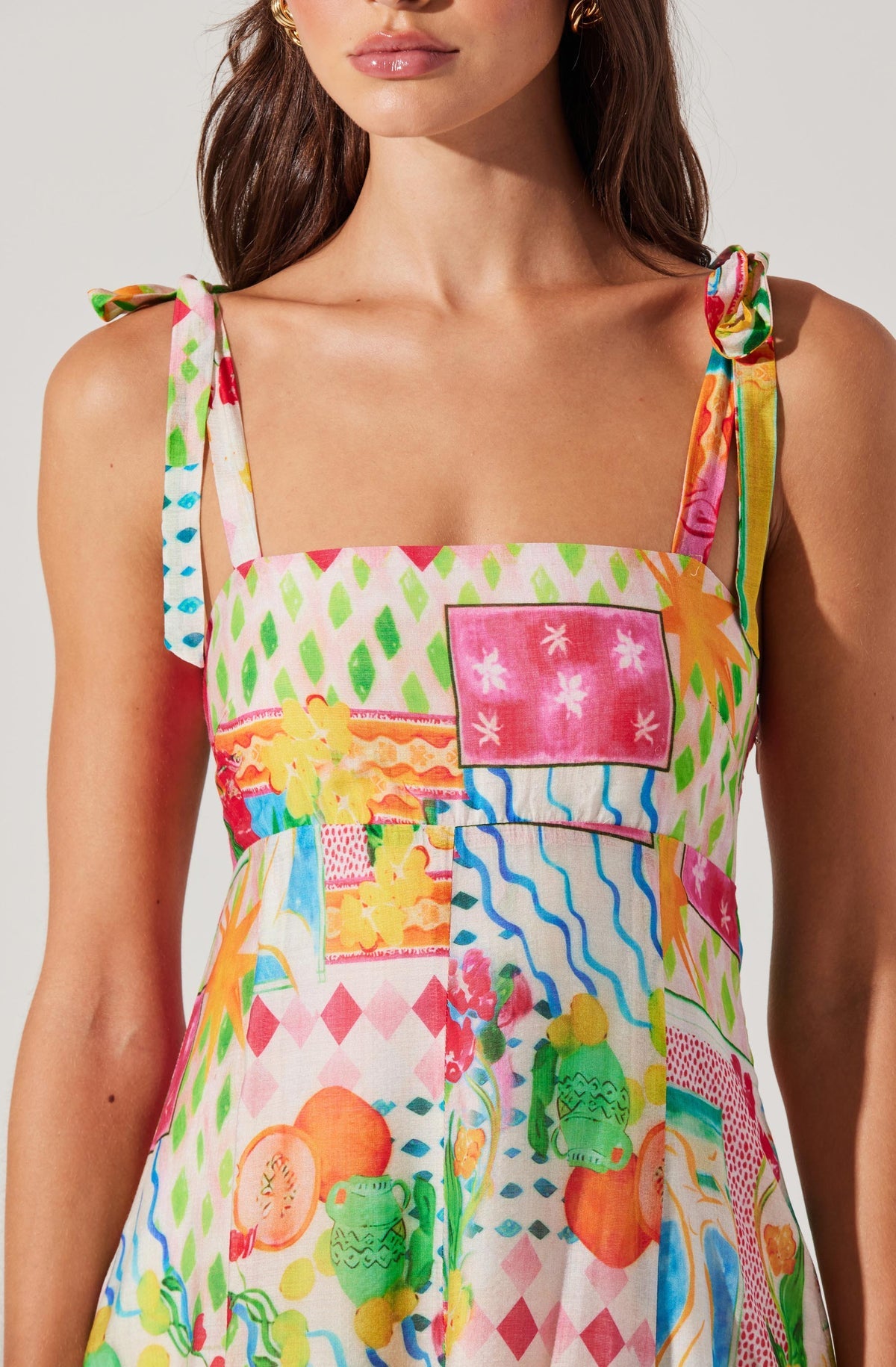 ASTR - Shiann Patchwork Print Midi Dress - Pink/Yellow/Multi