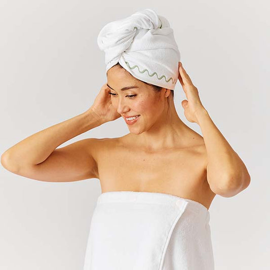 Hair Towel - Green Embroidered Towel