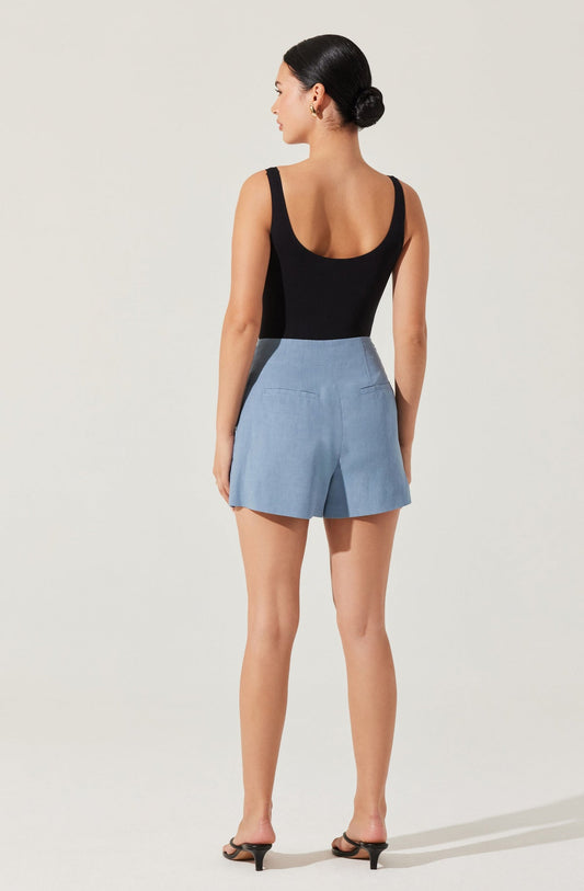Artice Pleated Linen-Blend Shorts - Blue