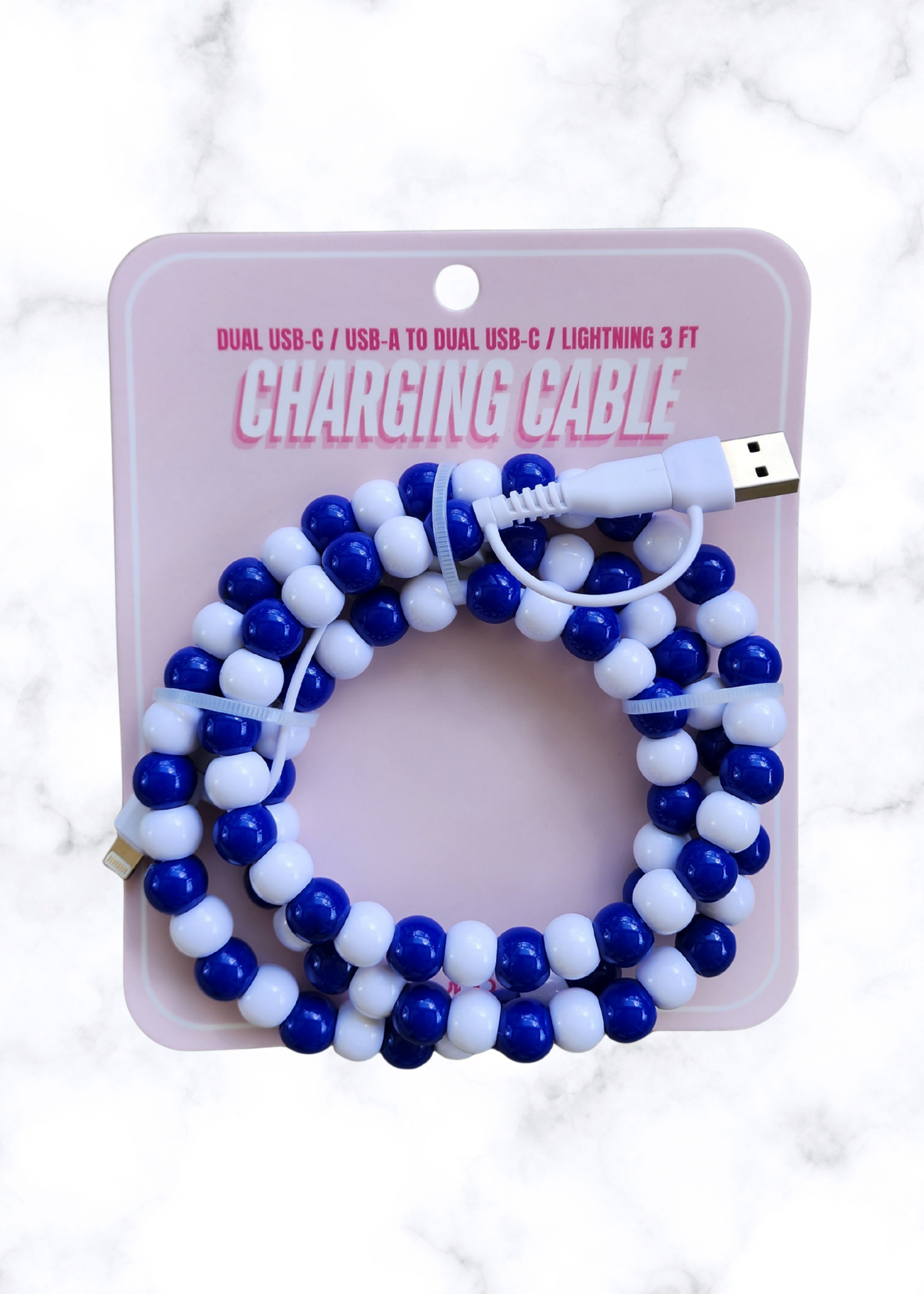 Beaded Charging Cable - Blue & White
