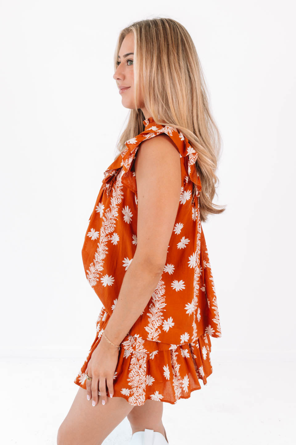 The Aubrey Pleated Top - Burnt Orange