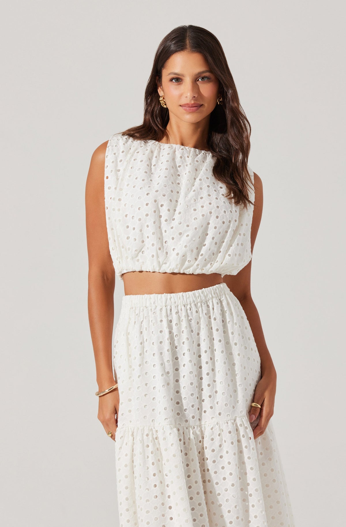 ASTR - Nalley Eyelet Crop Top - White
