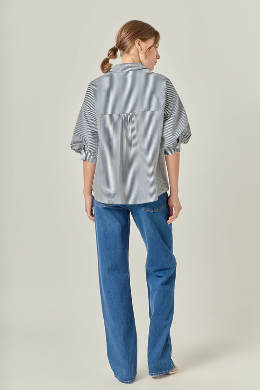 Striped Button Down Shirt - Navy