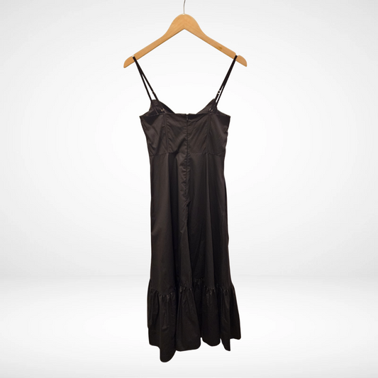 Thin Strap Large Bow Detail Midi Dress - Black