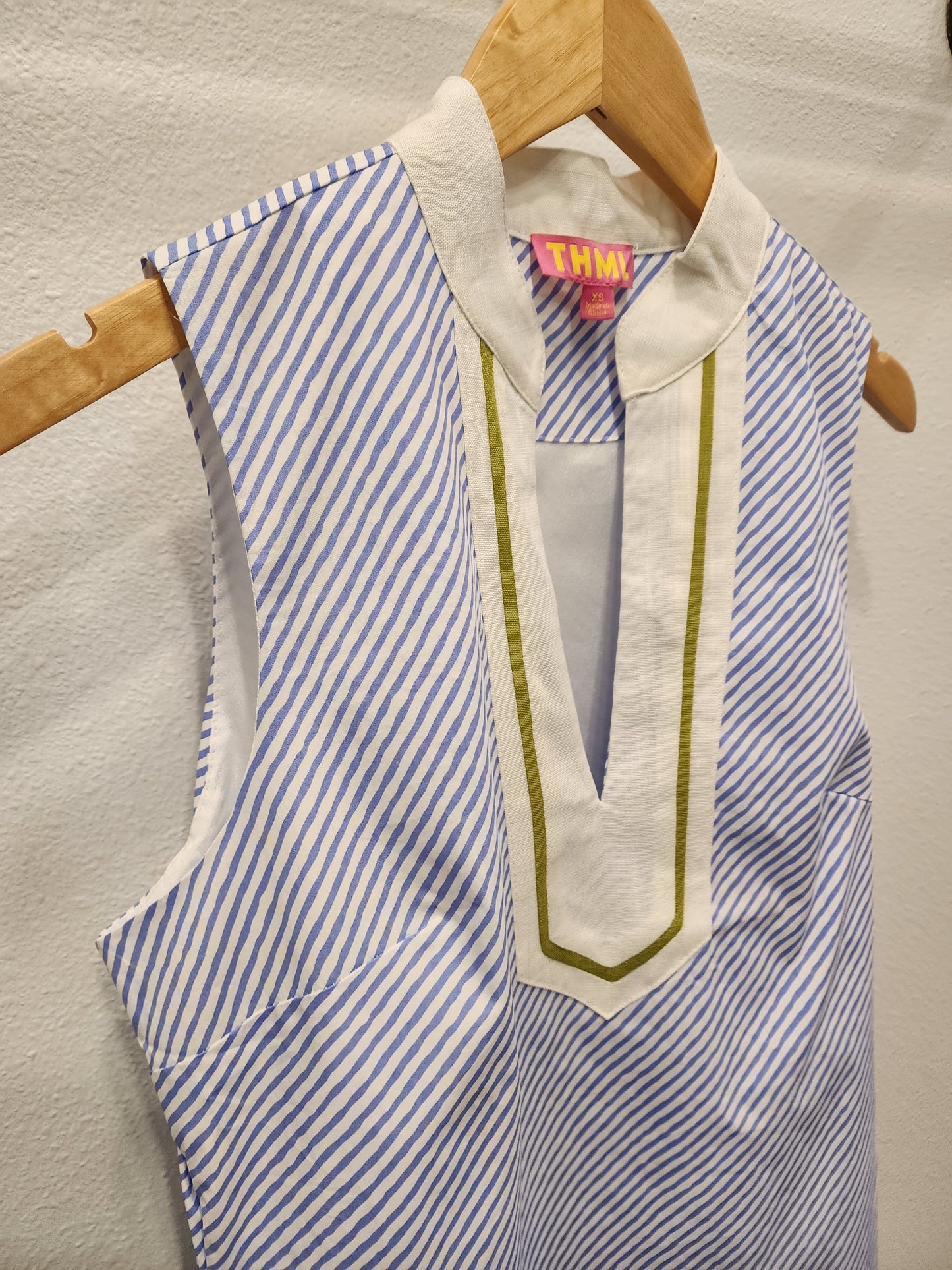 Sleeveless Vertical Stripe Pattern Dress - Blue