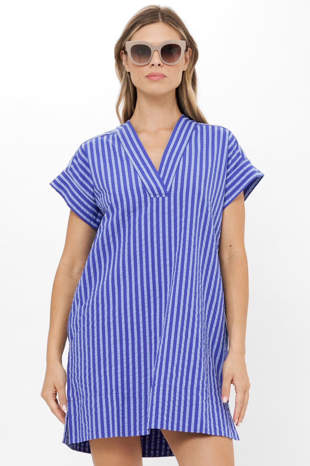 V-Neck Roll Sleeve Mini - Cabana Cobalt