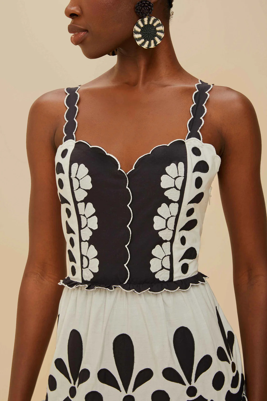 Summer Black and White Cutwork Midi Dress