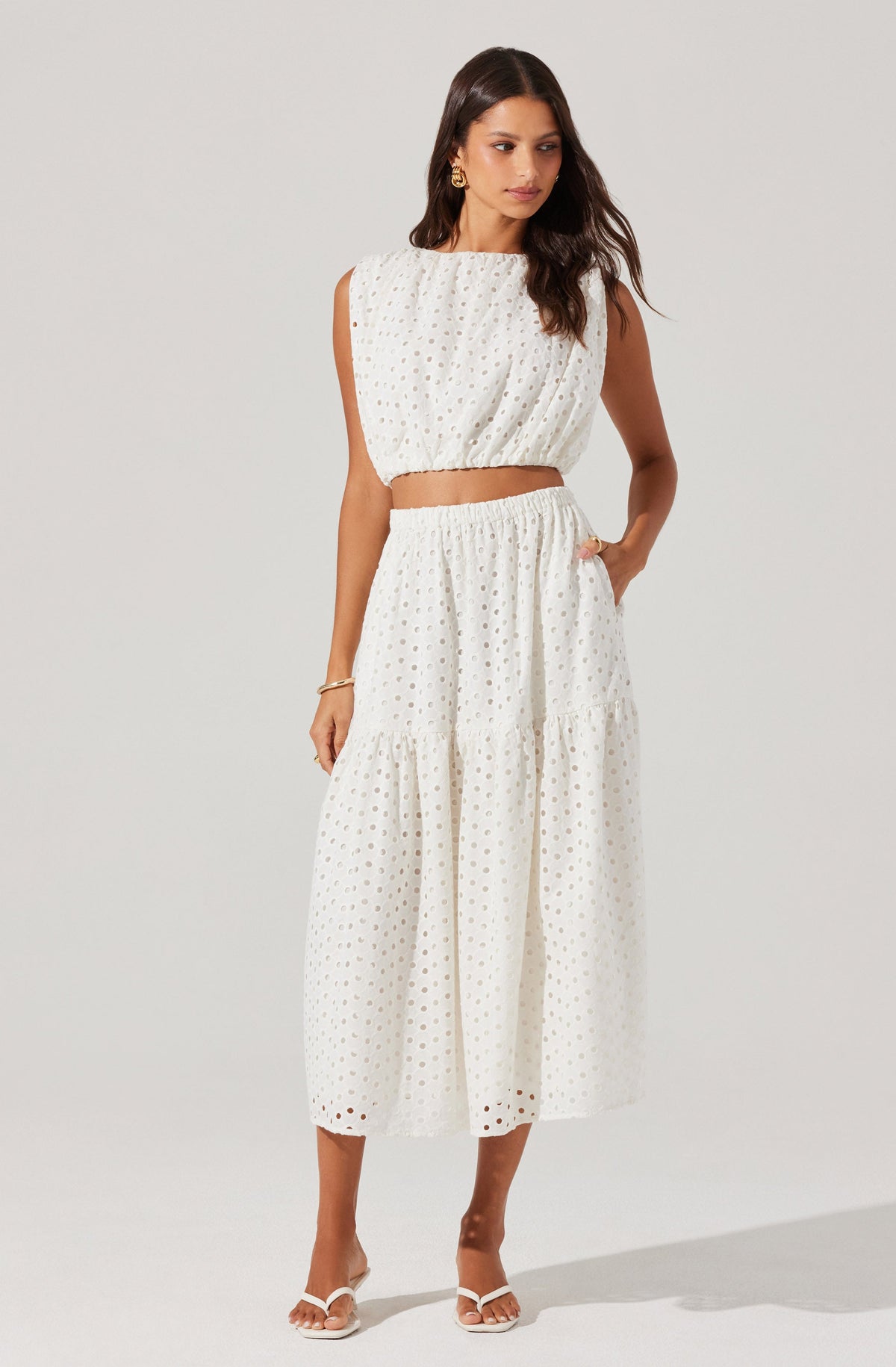 ASTR - Nalley Eyelet Midi Skirt - White
