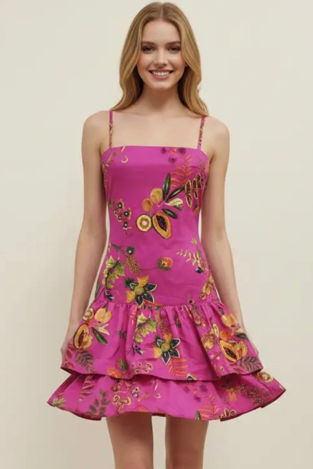 Tropical Fruit Print Mini Dress