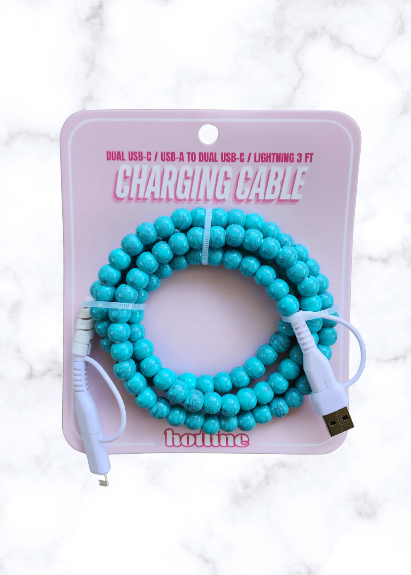 Beaded Charging Cable - Turquoise Blue
