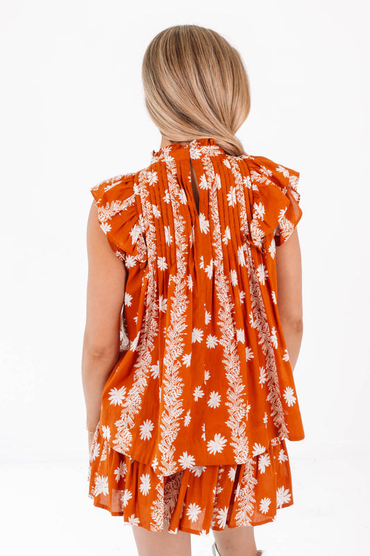 The Aubrey Pleated Top - Burnt Orange