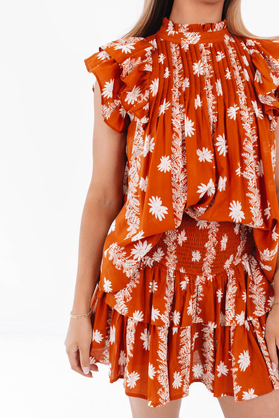 The Aubrey Pleated Top - Burnt Orange