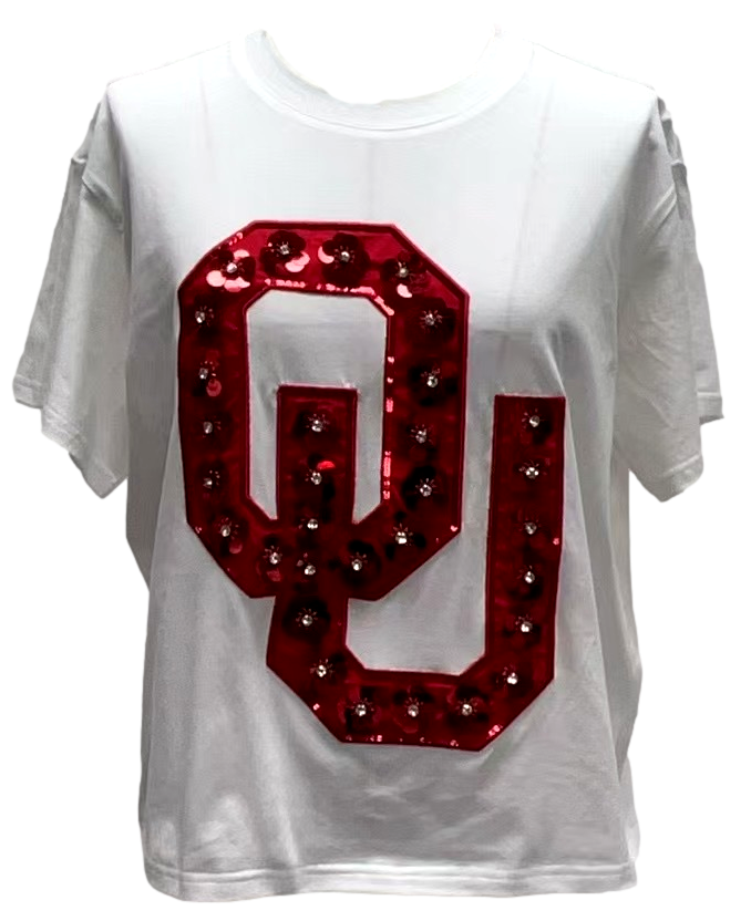 Licensed Oklahoma Mascot Sequin Flower Tee