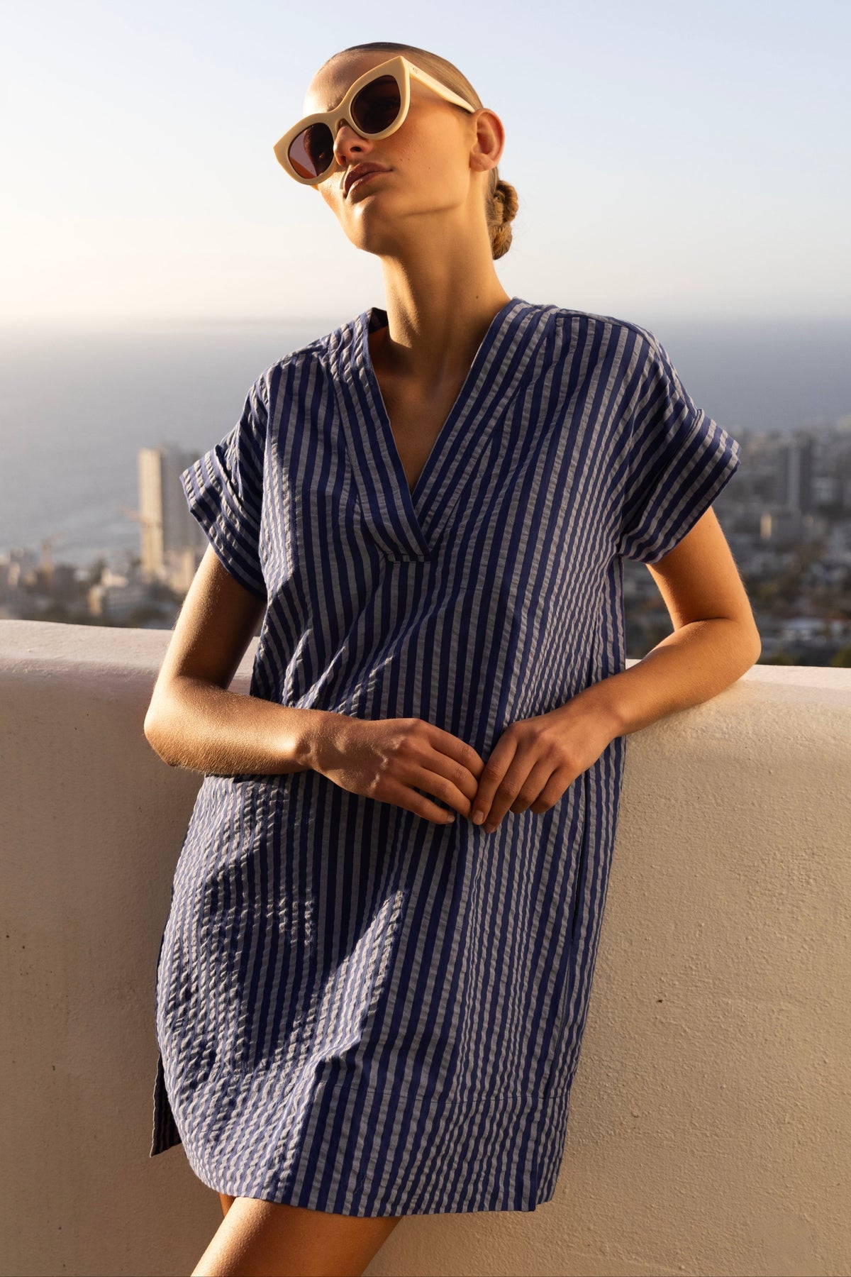 V-Neck Roll Sleeve Mini - Cabana Cobalt