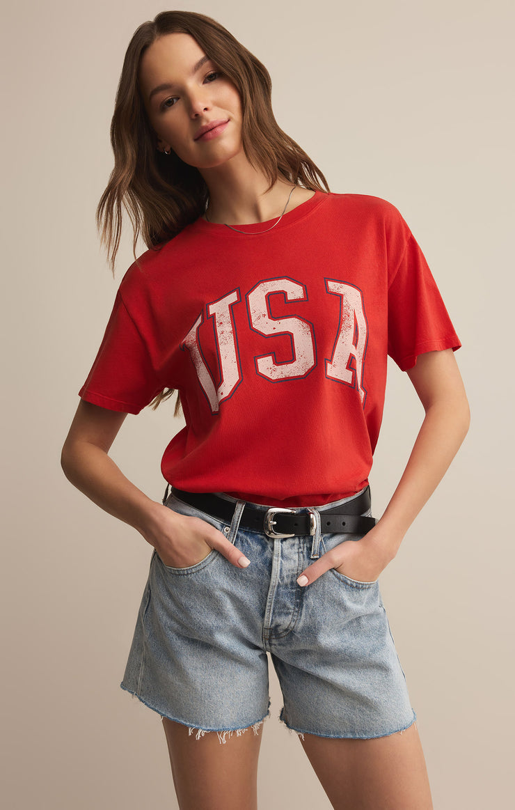 USA Boyfriend Tee - Cabana Red