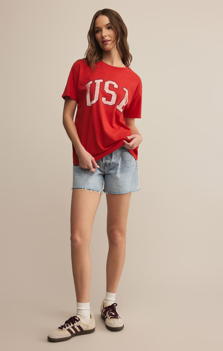 USA Boyfriend Tee - Cabana Red