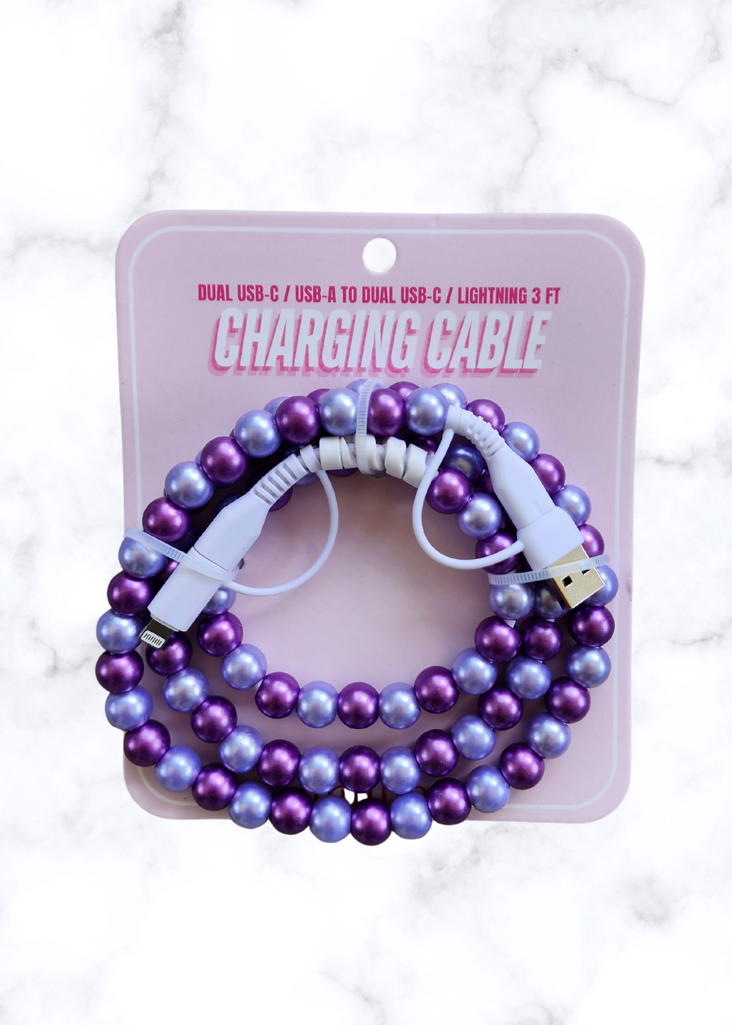 Beaded Charging Cable - Purple Pearl Mix