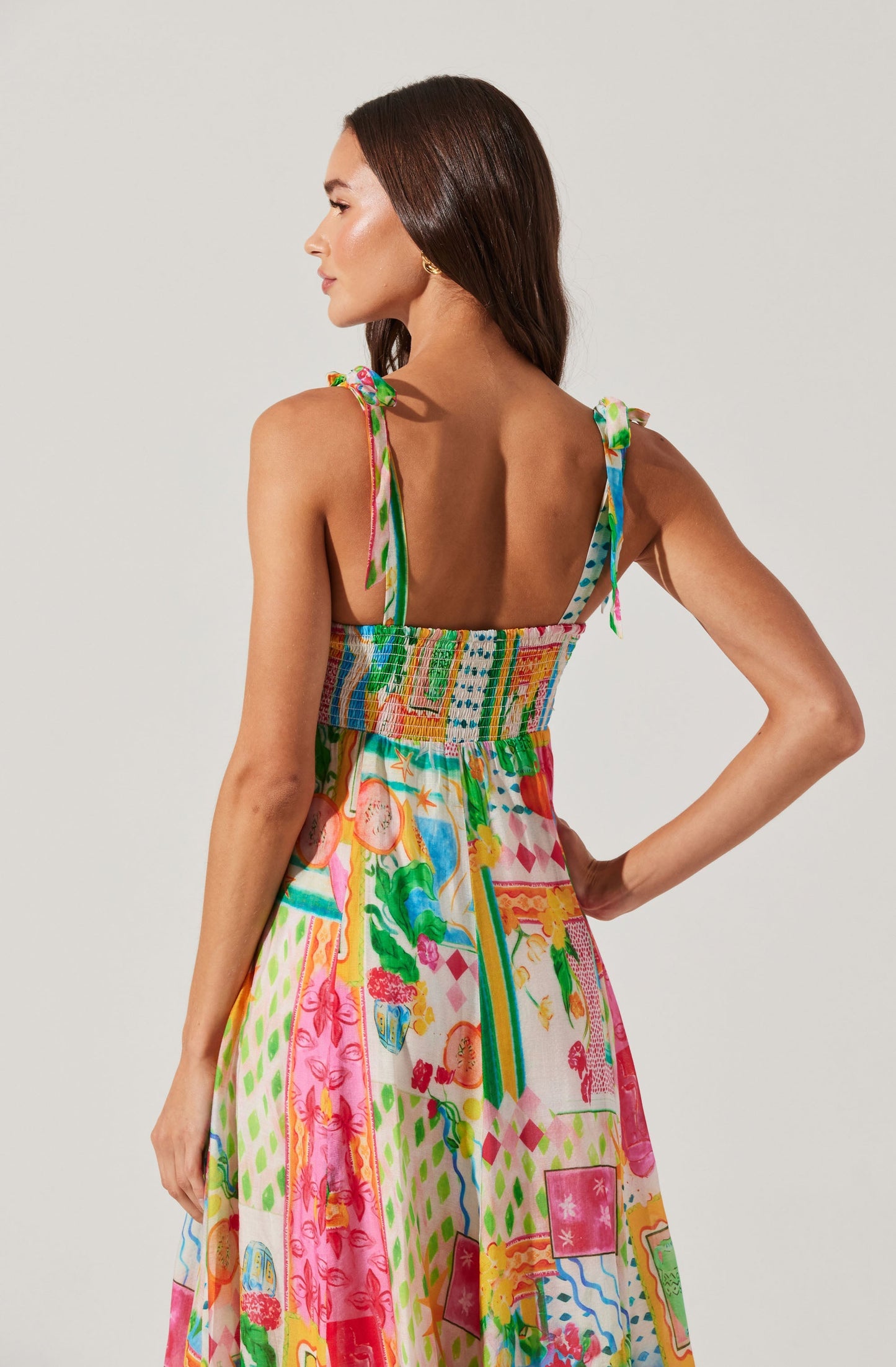 ASTR - Shiann Patchwork Print Midi Dress - Pink/Yellow/Multi
