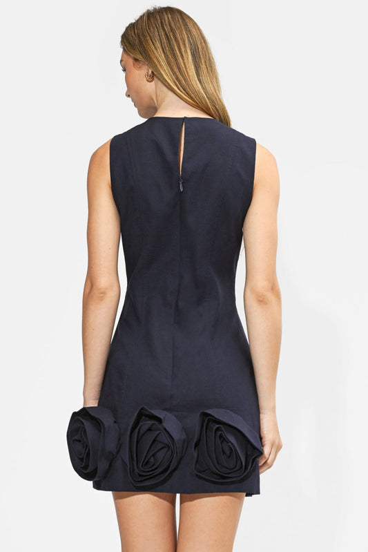 Renia 3D Floral Hem Mini Dress - Navy