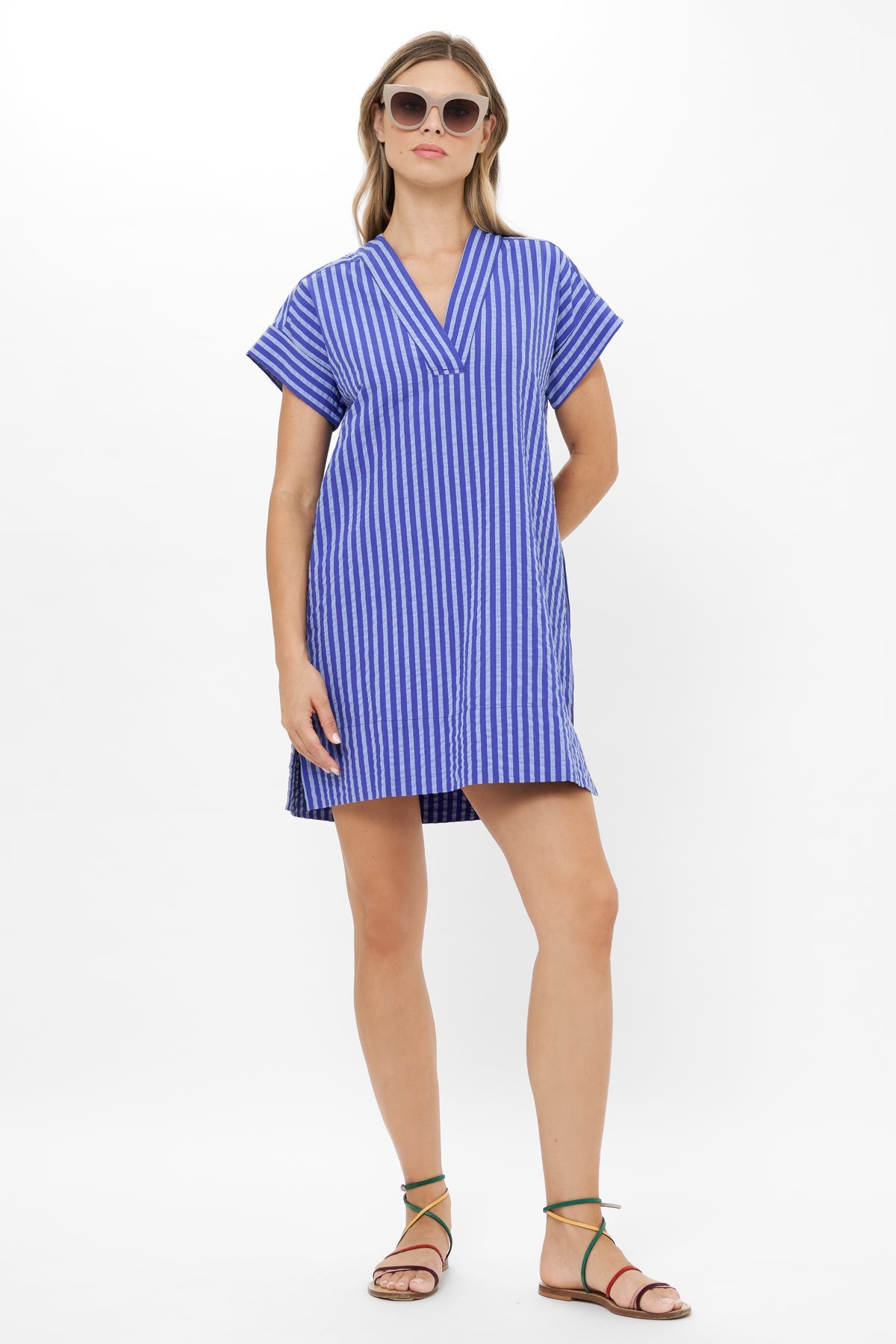 V-Neck Roll Sleeve Mini - Cabana Cobalt