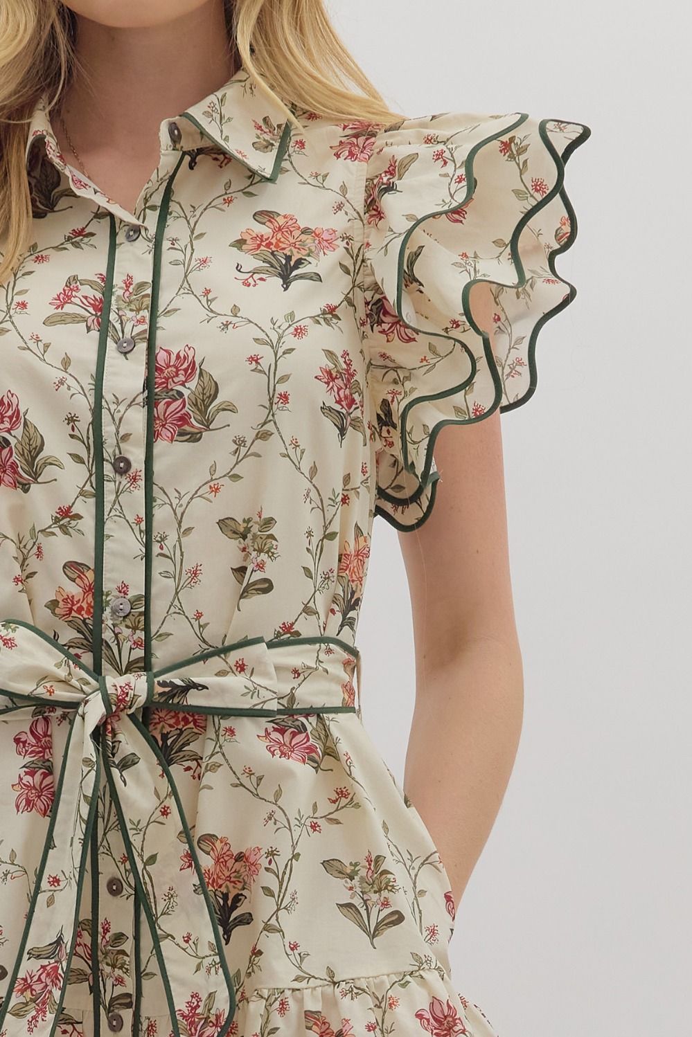 Sara Floral Ruffle Mini Dress - Ecru