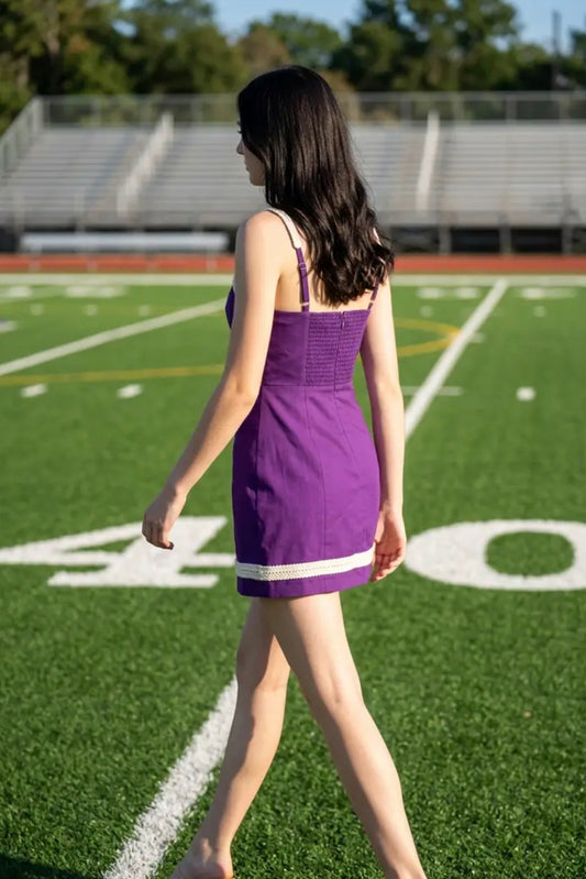 Contrast Trim Bodycon Mini Dress - Purple/White
