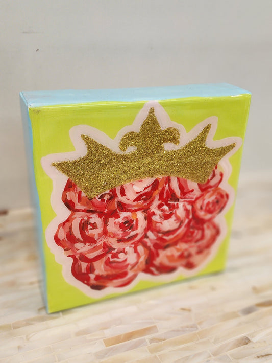 Crowned Roses Green Original Artwork