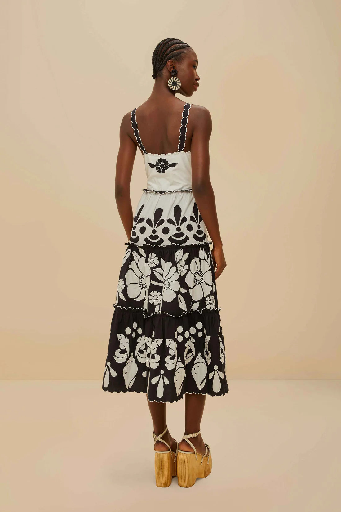 Summer Black and White Cutwork Midi Dress