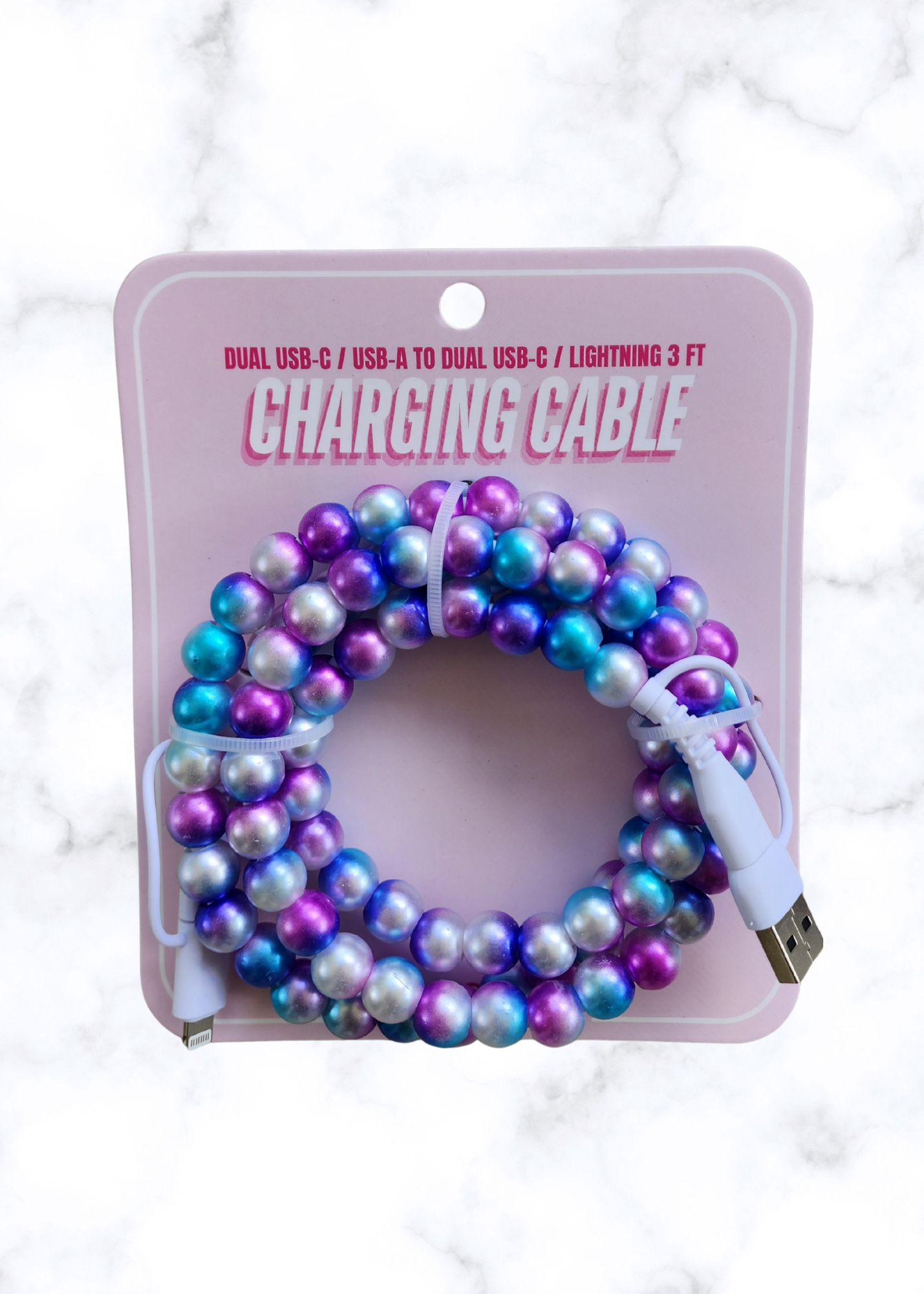 Beaded Charging Cable - Purple Tie Dye