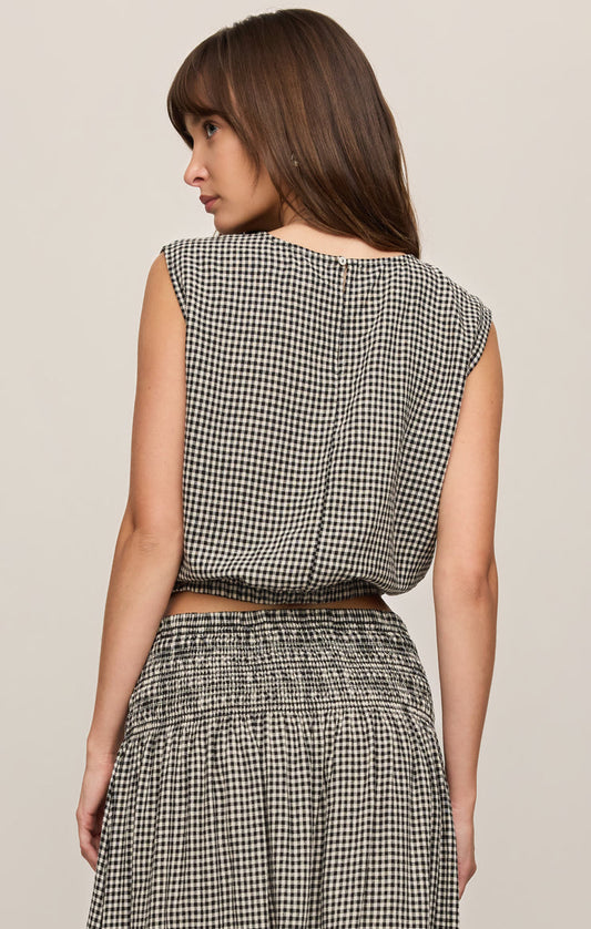 Merit Cropped Gingham Linen Top - Black