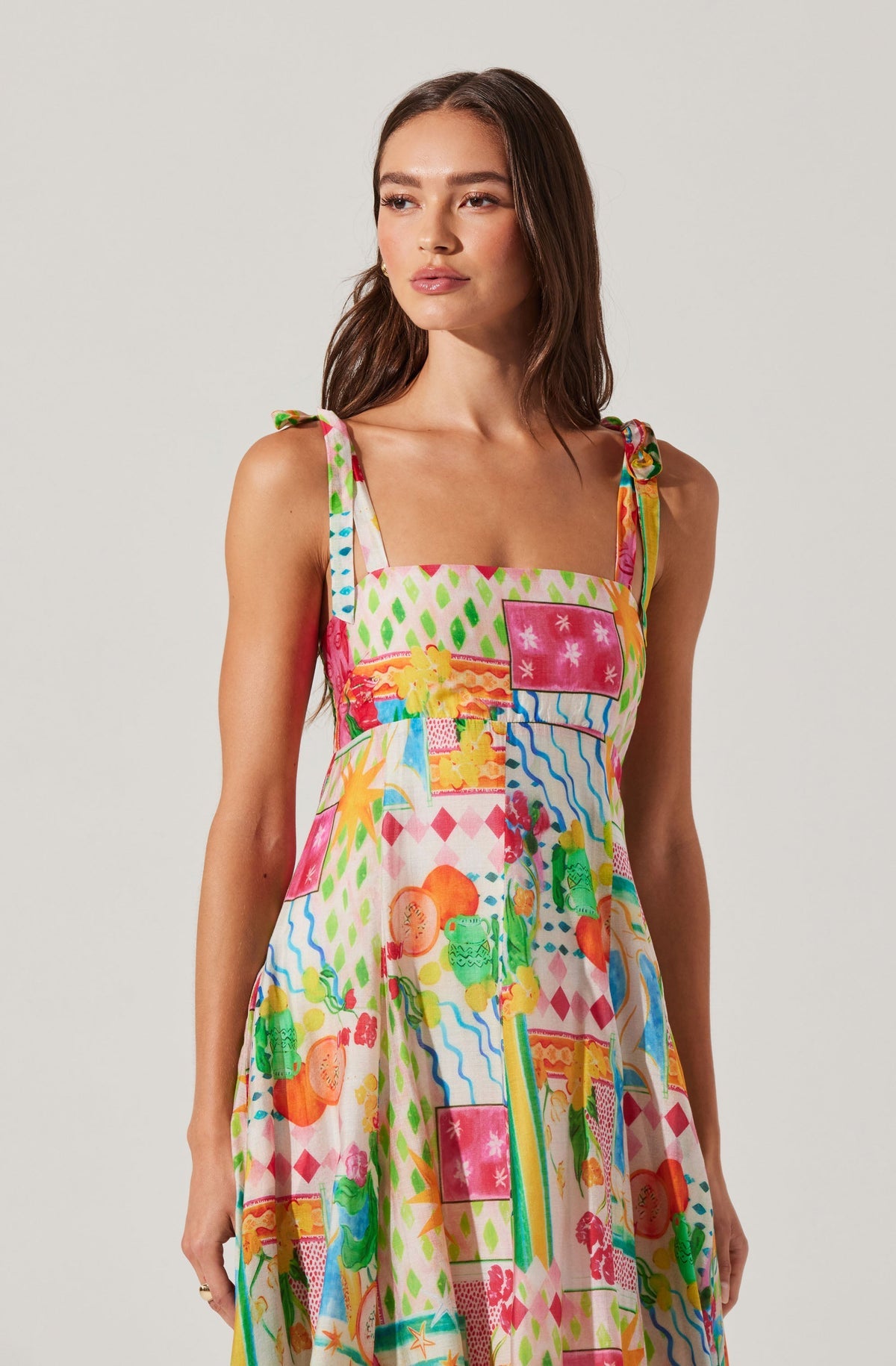 ASTR - Shiann Patchwork Print Midi Dress - Pink/Yellow/Multi