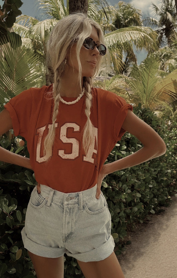 USA Boyfriend Tee - Cabana Red