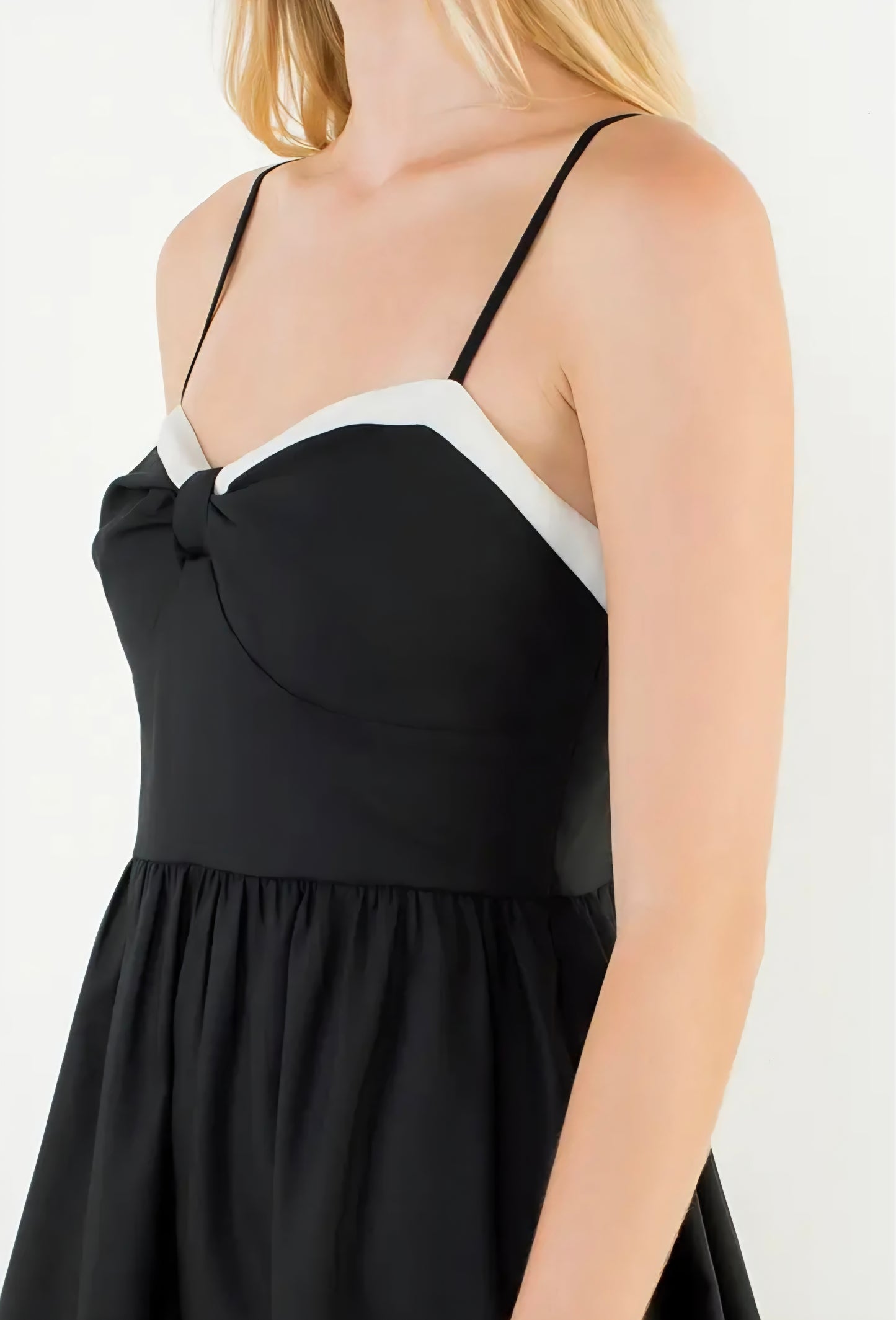 Thin Strap Bow Detail Midi Dress - Black