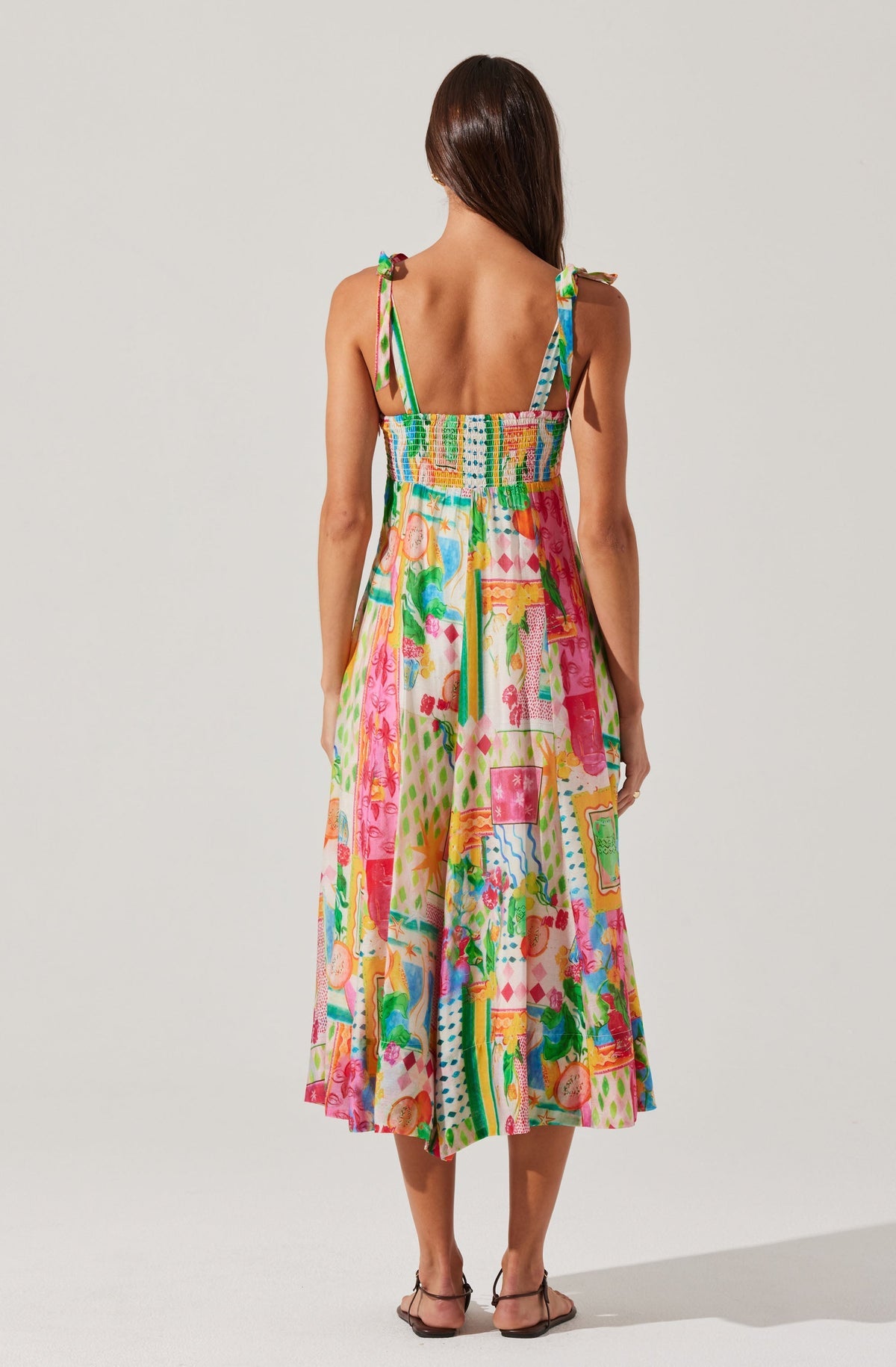 ASTR - Shiann Patchwork Print Midi Dress - Pink/Yellow/Multi