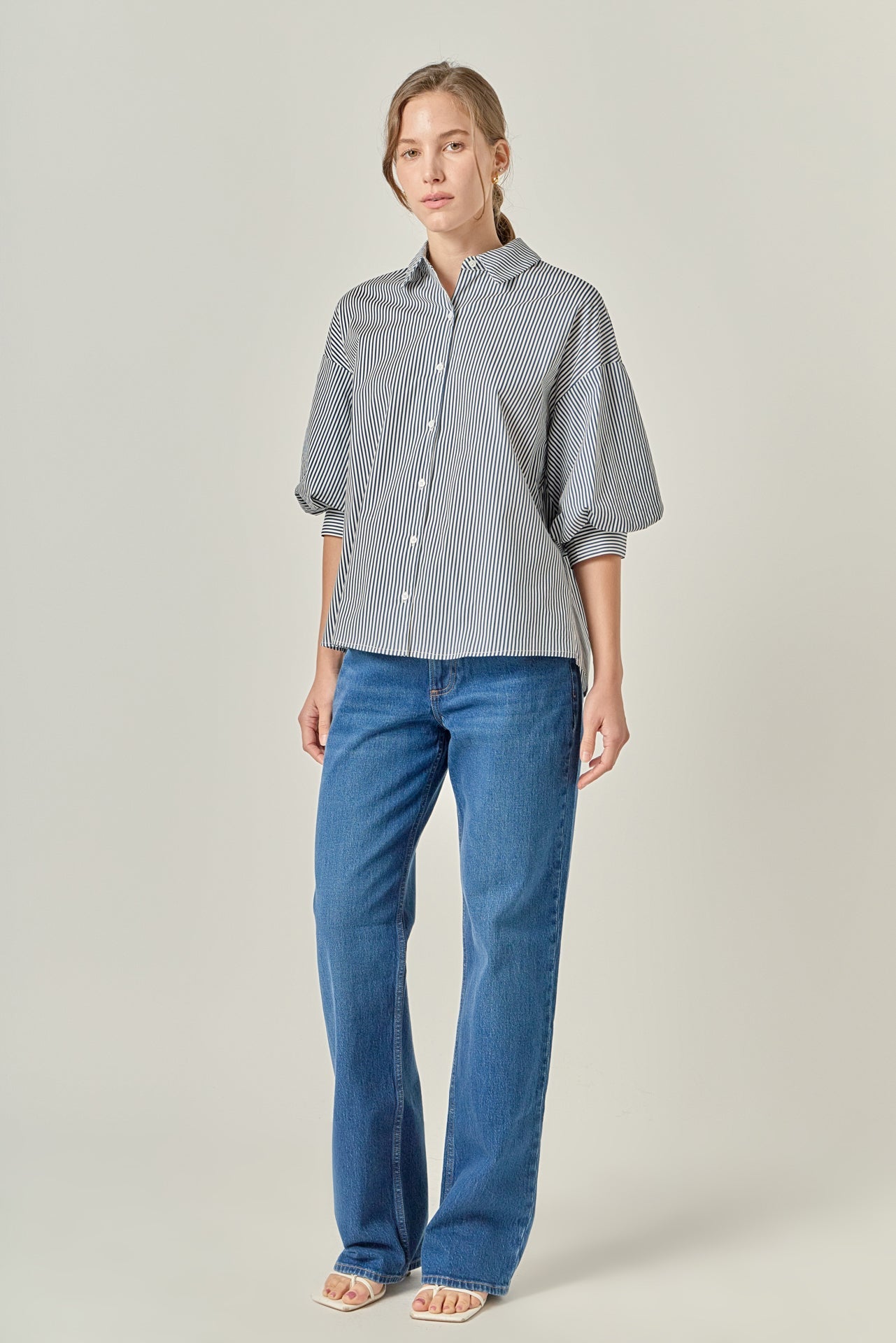 Striped Button Down Shirt - Navy
