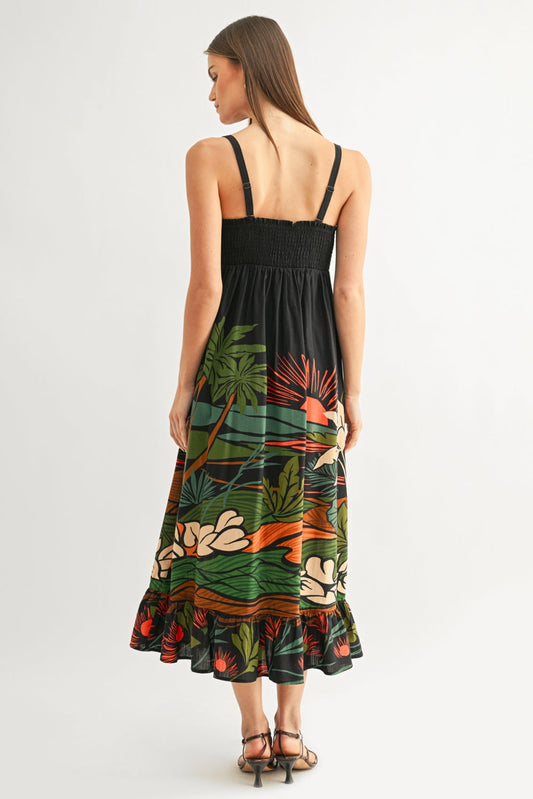 Leah Ruffled Babydoll Maxi Dress - Navy/Multi