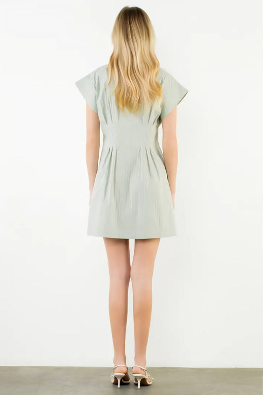 Short Sleeve Striped Button Down Dress - Green
