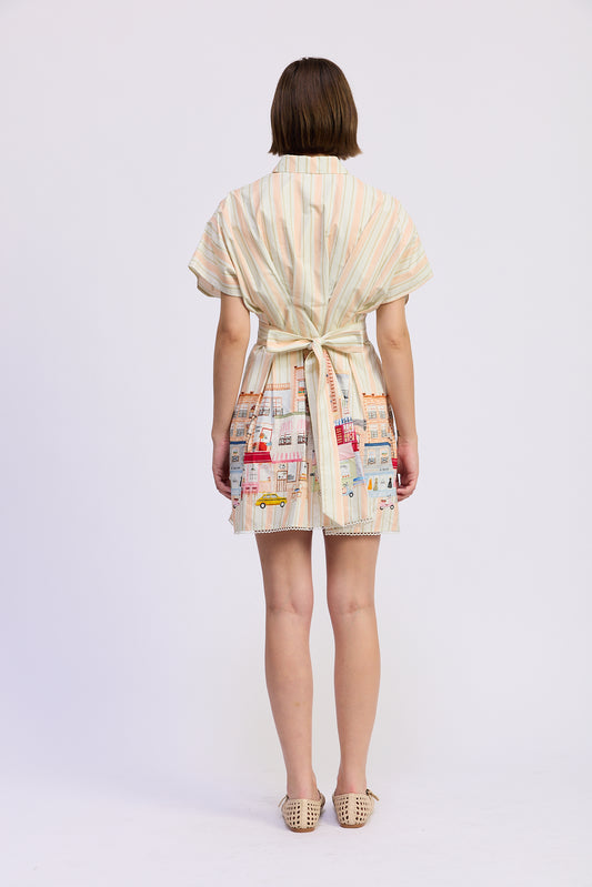 Athena Mini Shirt Dress - Pink White Multi