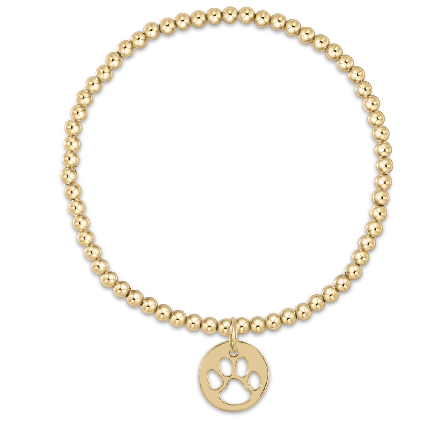 eNewton - Classic Gold 3mm Bead Bracelet - Paw Print Gold Disc