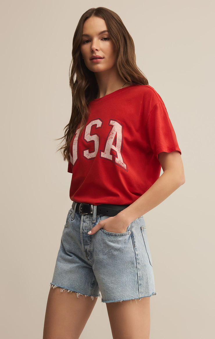 USA Boyfriend Tee - Cabana Red