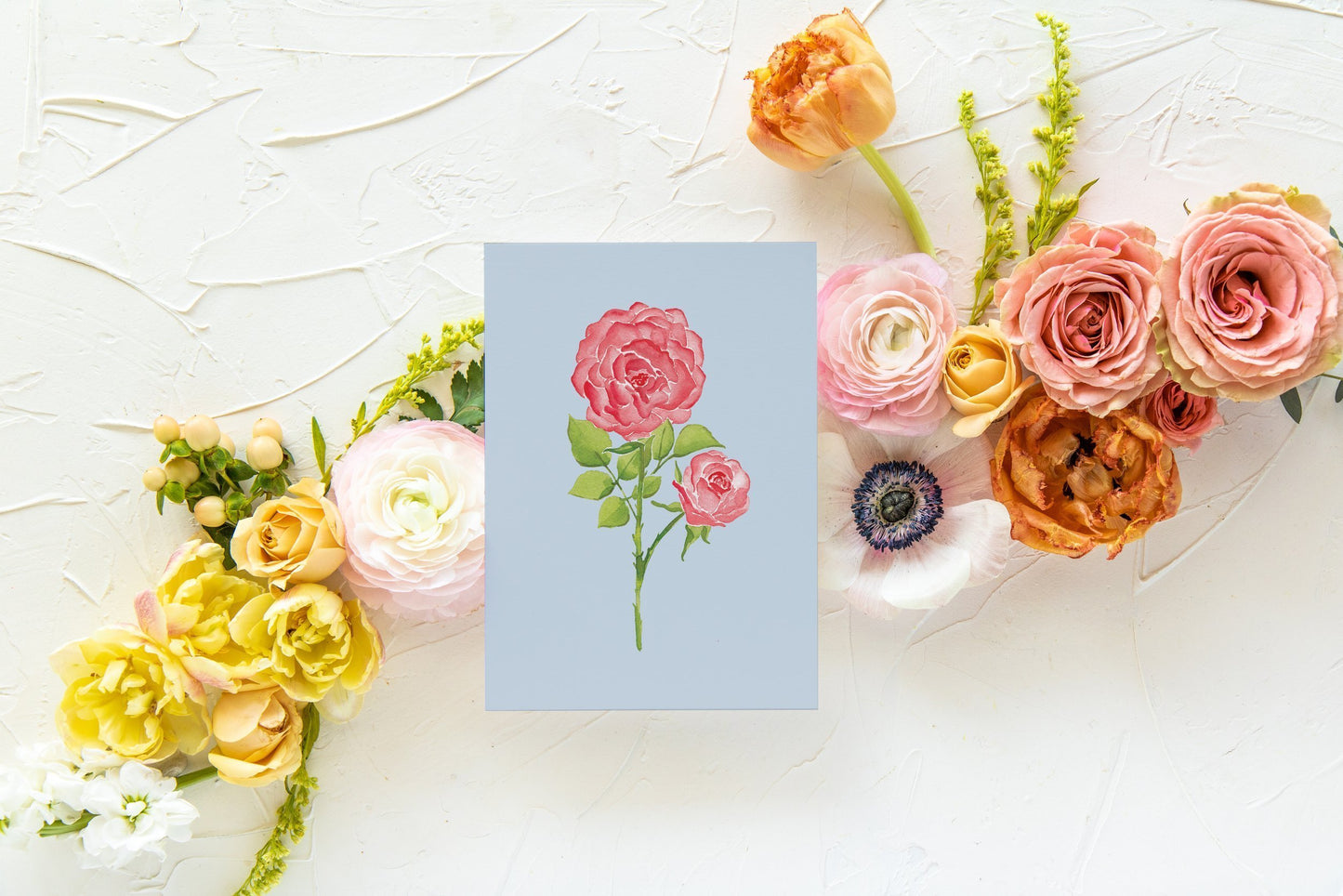 Blue Botanical 5x7 Prints - Rose