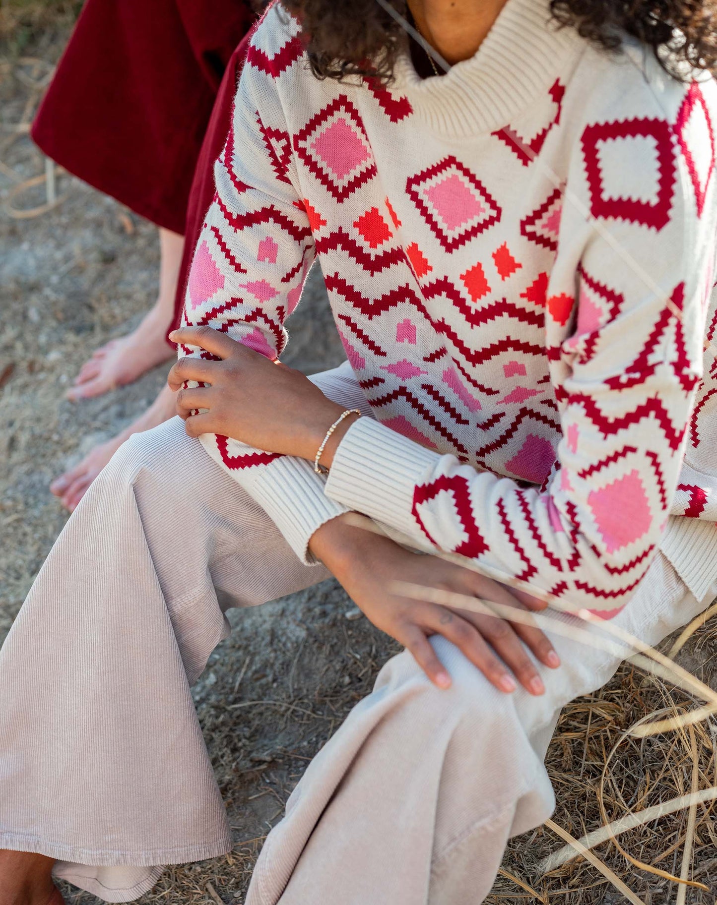 Sun Valley Sweater - Cream/Pink/Burgundy