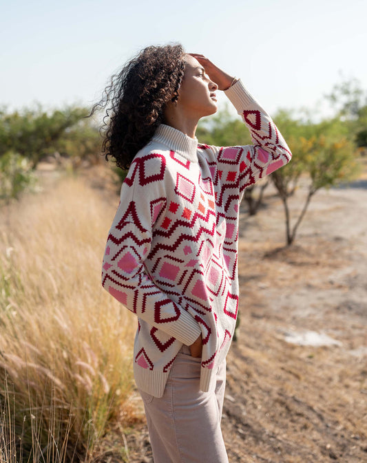 Sun Valley Sweater - Cream/Pink/Burgundy